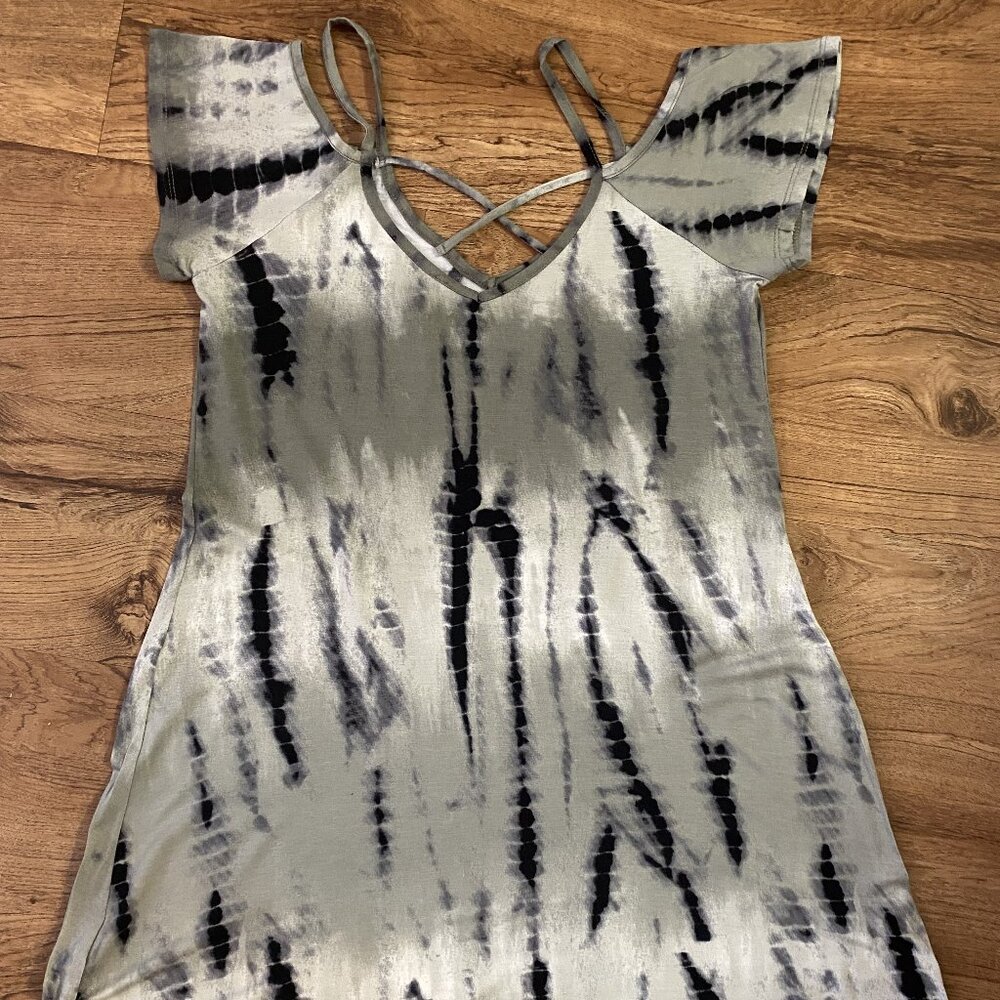 Women's Womens Lime n Chili Green Gray & Black Tie Dye Summer Dress